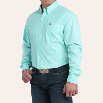Cinch Men's Teal Geo Print Long Sleeve Shirt In Green