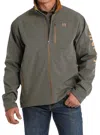 Cinch Men's Textured Bonded Fleece Logo Sleeve Zip Jacket In Charcoal