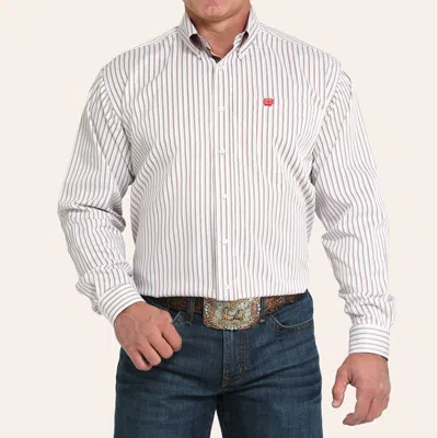 Cinch Men's White & Red Tencel™ Striped Print Western Shirt