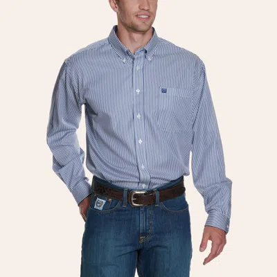 Cinch Men's White & Royal Blue Tencel™ Striped Print Western Shirt