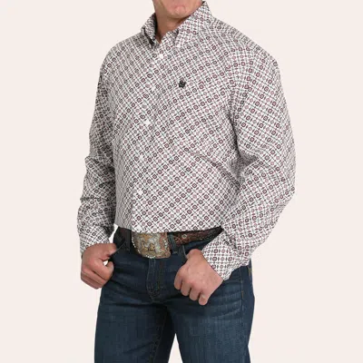 Cinch Men's White Geo Print Button Down Shirt In Multi
