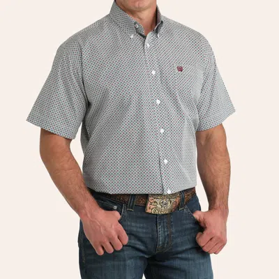 Cinch Men's White Geo Print Shirt In Gray
