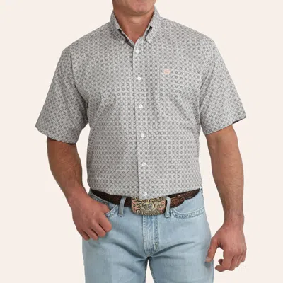 Cinch Men's White Geo Print Shirt In Gray
