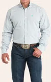 Cinch Men's White Micro Check Button Down Shirt In Blue