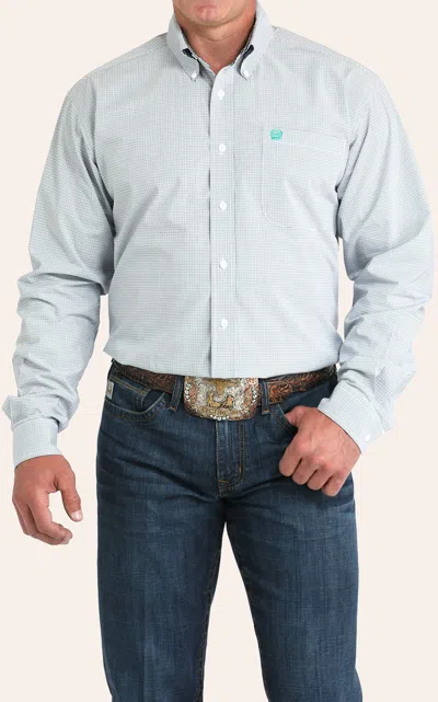 Cinch Men's White Micro Check Button Down Shirt In Blue