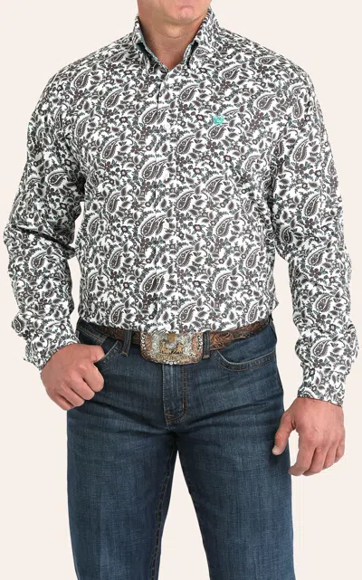 Cinch Men's White Paisley Print Button Down Shirt In Multi