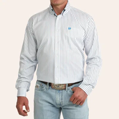 Cinch Men's White Tencel Long Sleeve Stripe Print Shirt In Burgundy