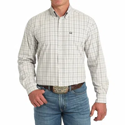 Cinch Plaid Arenaflex Long Sleeve Button-down Shirt In White