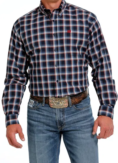Cinch Plaid Long Sleeve Top In Navy In Multi