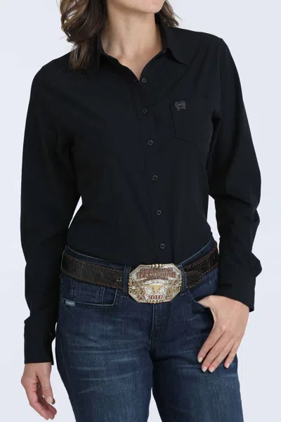Cinch Solid Button Down Western Shirt In Black