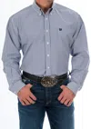 Cinch Stripe Long Sleeve Button Down Shirt In Royal Blue