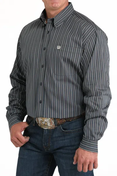 Cinch Striped Western Shirt In Charcoal In Gray