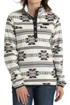 Cinch Women's 1/2-snap Sleeve Fleece Pullover Sweatshirt In Cream/multi