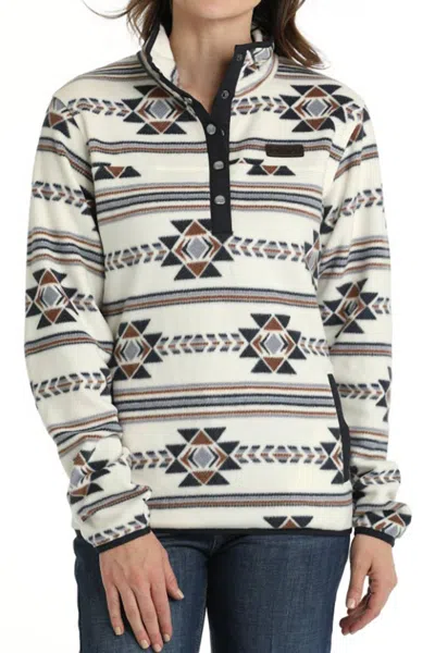 Cinch Women's 1/2-snap Sleeve Fleece Pullover Sweatshirt In Cream/multi
