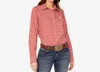 Cinch Women's Arenaflex Long Sleeve Button Down Shirt In Red Print In Red