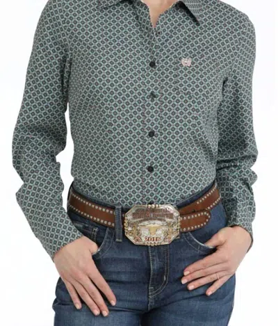 Cinch Women's Button Down Printed Shirt In Grey In Multi