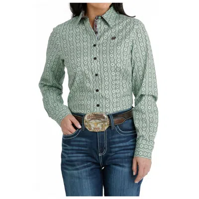 Cinch Women's Long Sleeve Western Button Shirt In Green Print In Multi