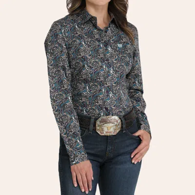 Cinch Women's Multicolor Paisley Print Western Shirt In Blue