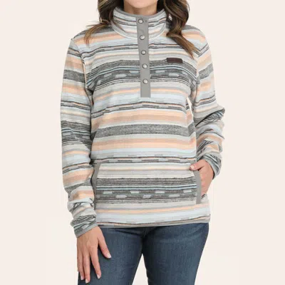 Cinch Women's Multicolor Stripe Print Snap Fleece Sweater