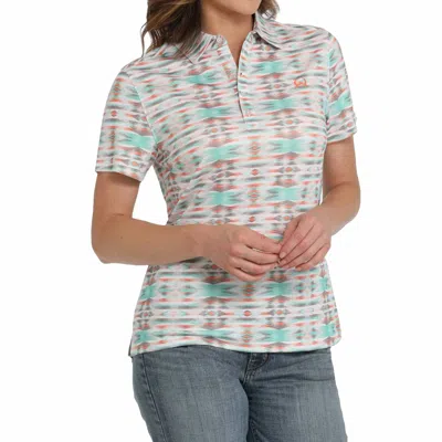Cinch Geometric Print Polo Shirt In White In Green