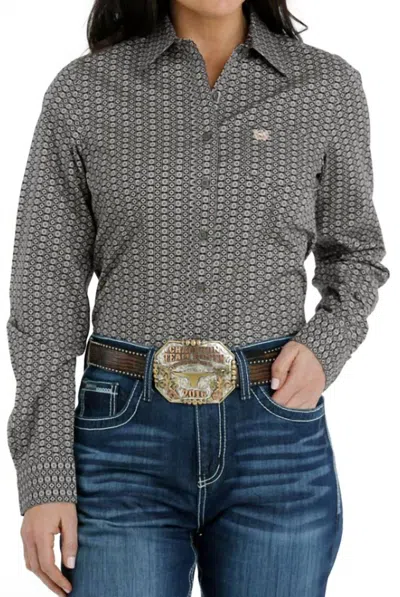 Cinch Women's Print Button Down Shirt In Grey