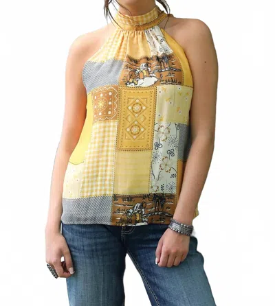 Cinch Women's Quilt Print Halter Blouse In Yellow In Multi