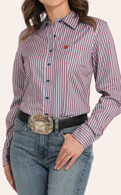 Cinch Women's Red & Blue Stripe Western Shirt In Multi