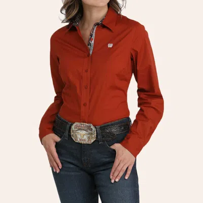 Cinch Women's Red Floral Collar & Cuff Western Shirt In Brown