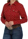 Cinch Women's Snap Western Print Shirt In Red