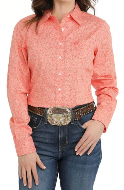 Cinch Women's Stretch Button Down Paisley Shirt In Coral In Orange