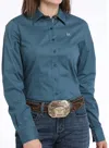 Cinch Women's Stretch Solid Button Down Western Shirt In Teal