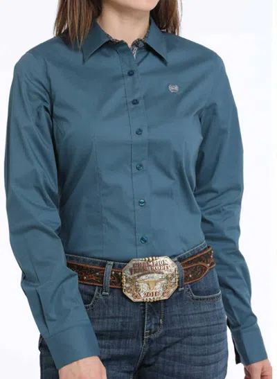 Cinch Women's Stretch Solid Button Down Western Shirt In Teal