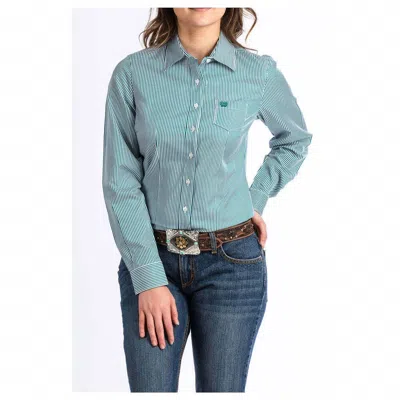 Cinch Women's Striped Button Up Shirt In Teal In Blue