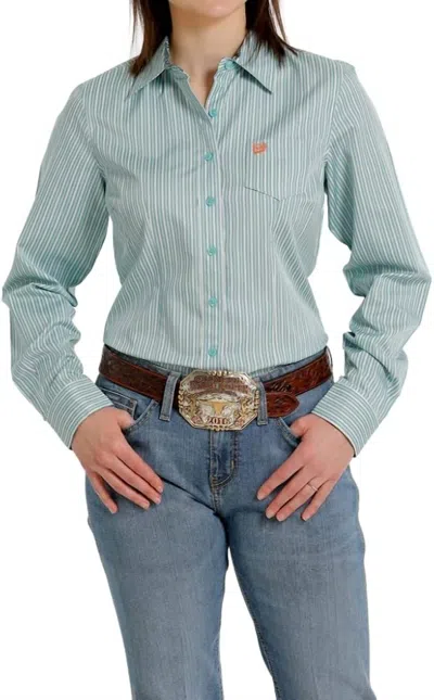 Cinch Women's Tencel Woven Stripe Top In Light_blue