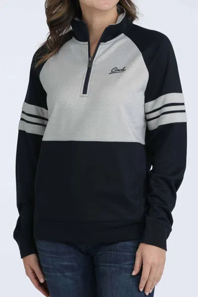 Cinch Women's Zip Long Sleeve Shirt In Navy In Black