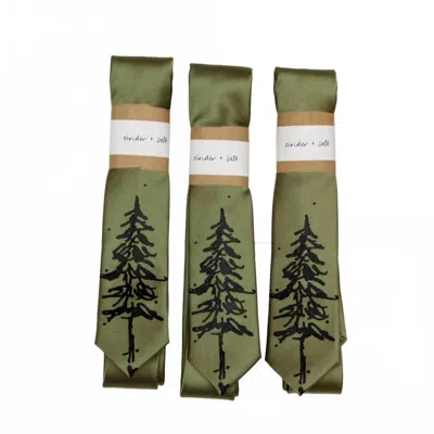 Cinder + Salt Pine Trees Skinny Tie In Olive In Green