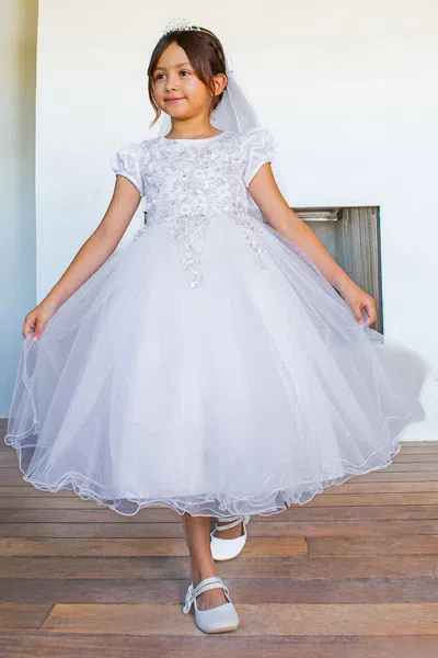 Cinderella Couture 2016 Beaded Lace Applique Tea Length Flower Girl Dress In White