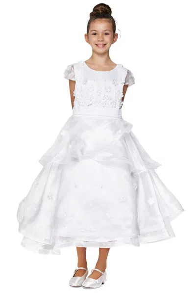Cinderella Couture 2903 3d Floral Layered Tea Length Flower Girl Dress In White