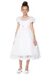 Cinderella Couture 2904 Tea Length Floral Lace Flower Girl Dress In White