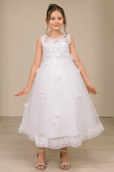 Cinderella Couture 2913 3d Floral Midi Beaded Flower Girl Dress In White