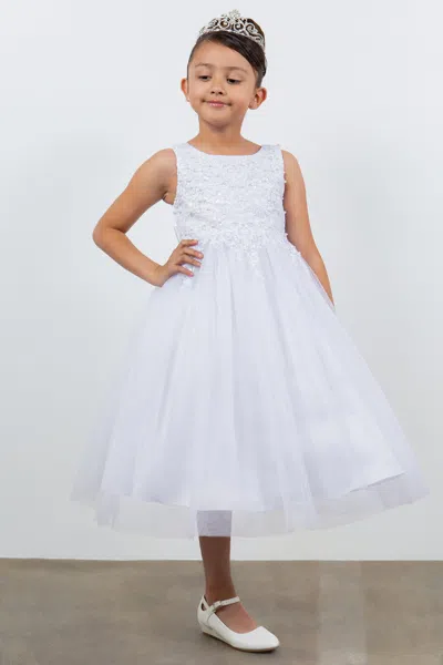 Cinderella Couture 5008 Long Floral Lace Applique Flower Girl Dress In White