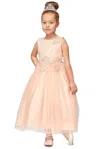 Cinderella Couture 5009 Tea Length Beaded Flower Girl Dress In Pink