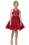 Cinderella Couture 5013 Short Beaded Lace Flower Girl Dress In Burgundy