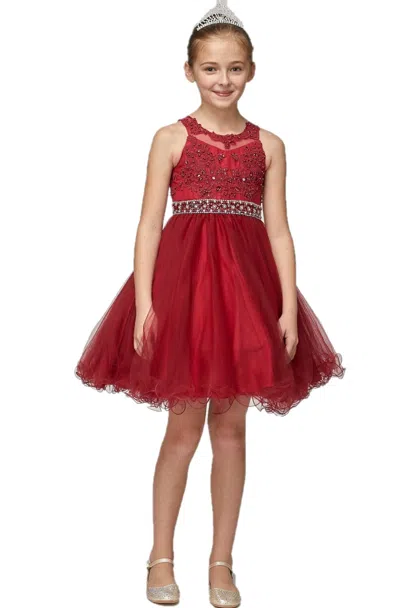 Cinderella Couture 5013 Short Beaded Lace Flower Girl Dress In Burgundy