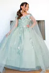 Cinderella Couture 8075 Long Flower Girl Glitter Cape Dress In Green