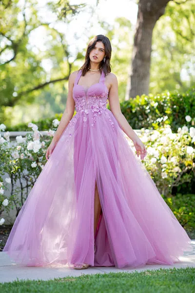 Cinderella Couture 8076j A Line Long Formal Glitter Slit Prom Dress In Pink