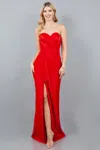 Cinderella Couture 8095j Fitted Long Metallic Formal Slit Prom Dress In Red