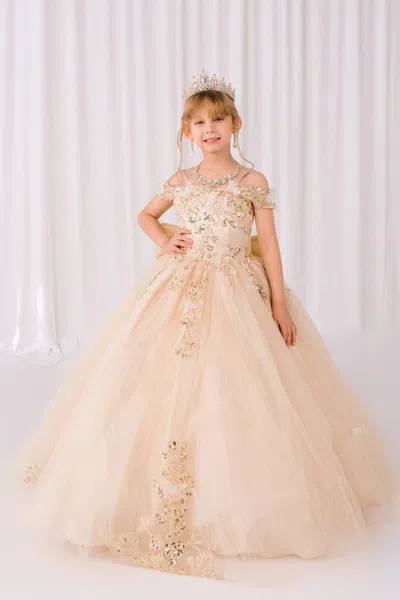 Cinderella Couture 8111 Glitter Long Formal Beaded Flower Girl Dress In Neutral