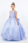 Cinderella Couture 8115 Feather Lace Applique A Line Flower Girl Dress In Blue