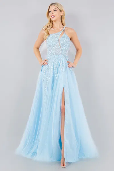 Cinderella Couture 8118j Sequin Long Formal A Line Prom Dress In Blue